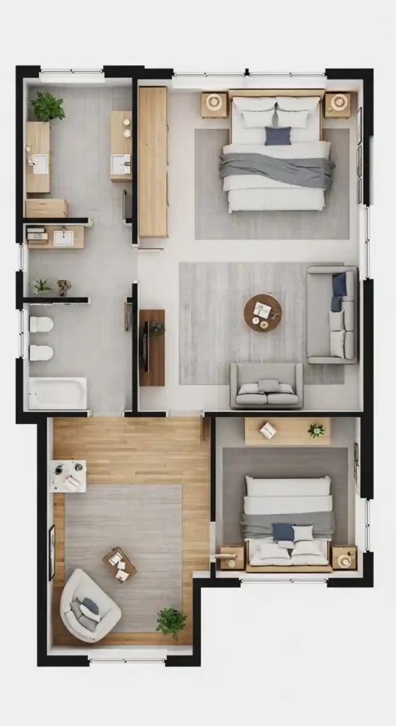1. Open Concept Bedroom Floor Plan