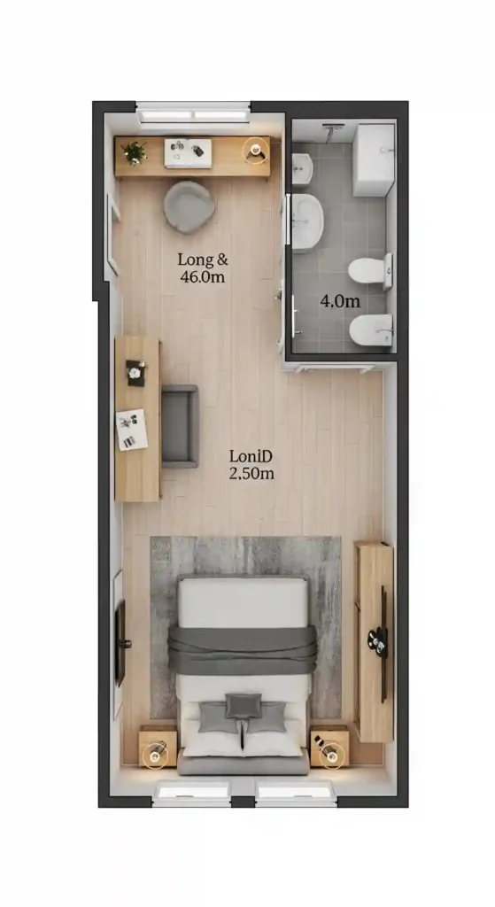 16. Long and Narrow Bedroom Plan