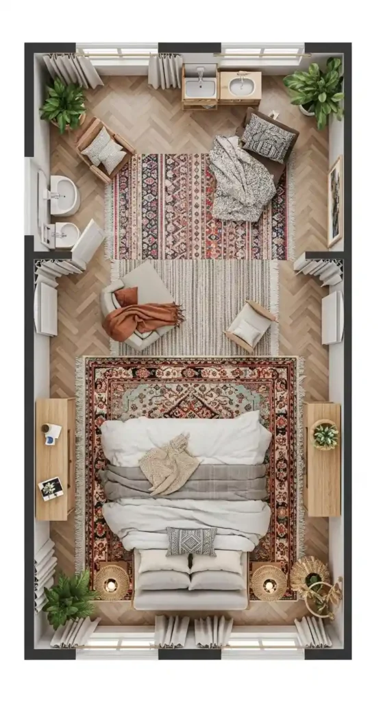 17. Boho-Chic Bedroom Layout