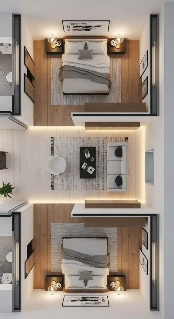20. Split-Level Bedroom Floor Plan