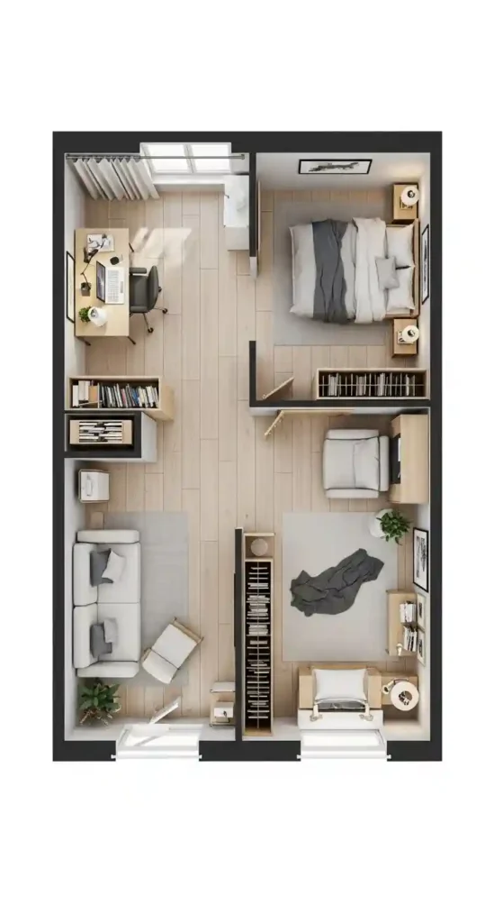 21. Multi-Functional Bedroom Office Plan