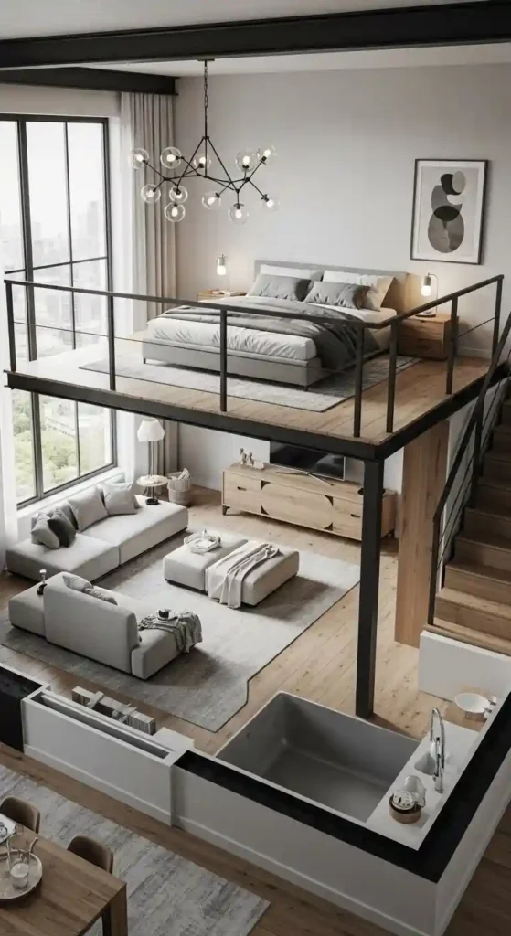 9. Modern Loft Bedroom Layout